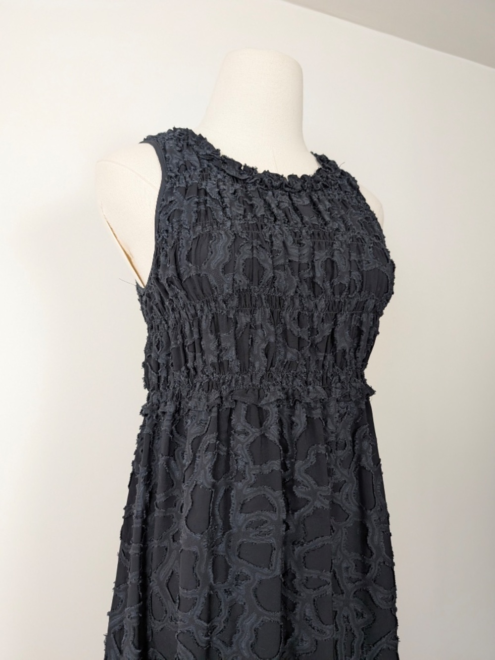 Club Monaco Black Smocked Midi Dress Formal Size XS High Neck - Picture 10 of 14